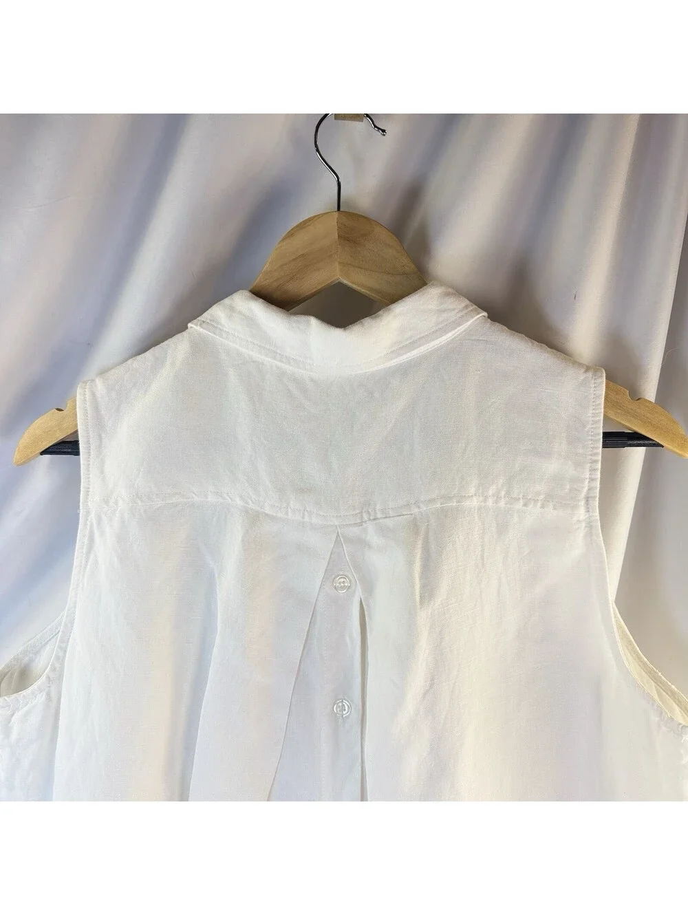 Grace Elements Linen Blend Collared White Sleeveless Button Down Shirt Large - Picture 5 of 8